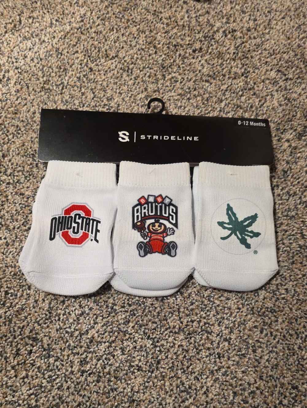 StrideLine Infant Ohio State Brutus Logo Socks - White (3-Pack)